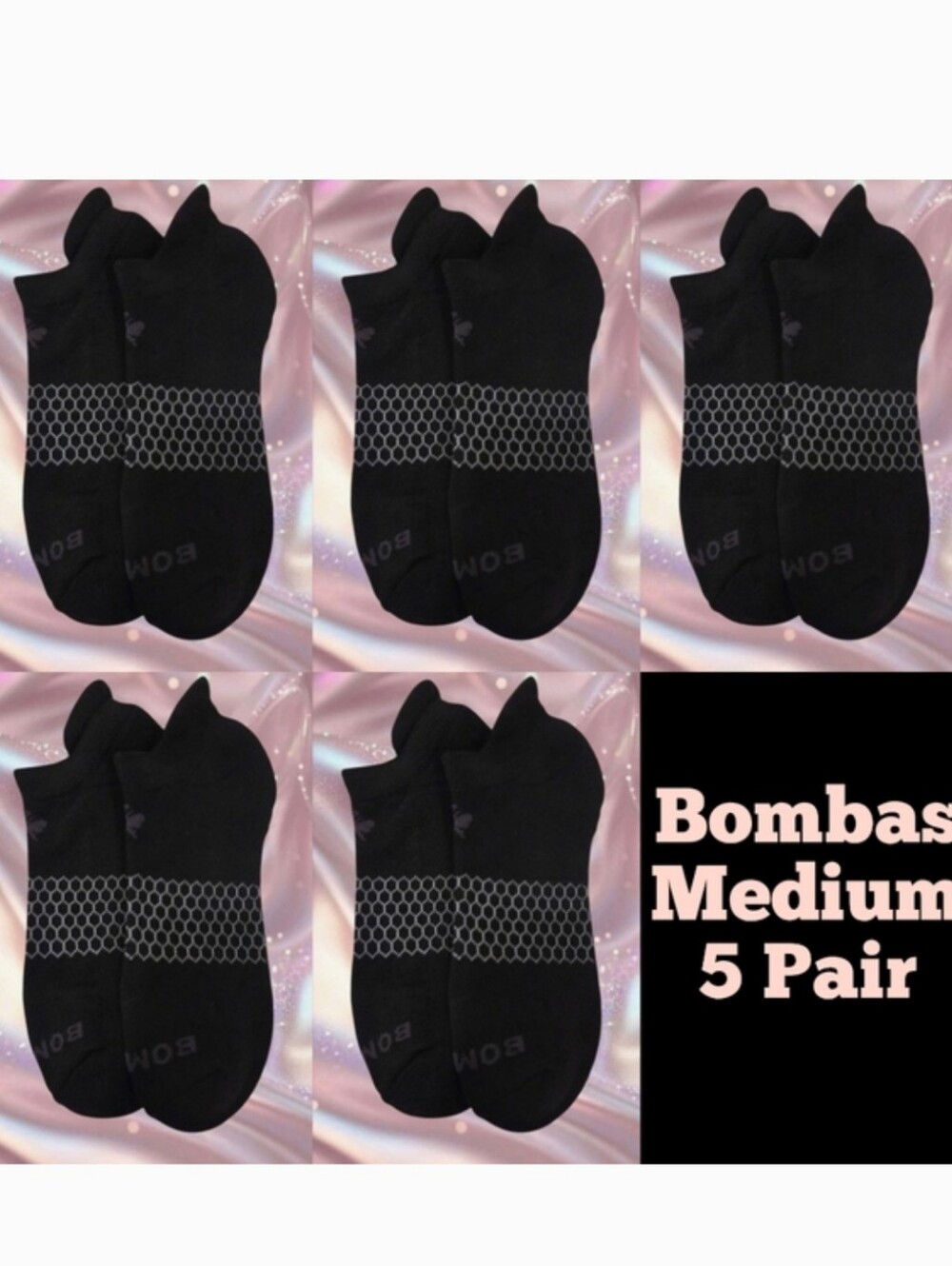 Bombas Ankle Socks Medium 5 Pair Unisex Womens & Mens Honeycomb Black/Grey BNWT